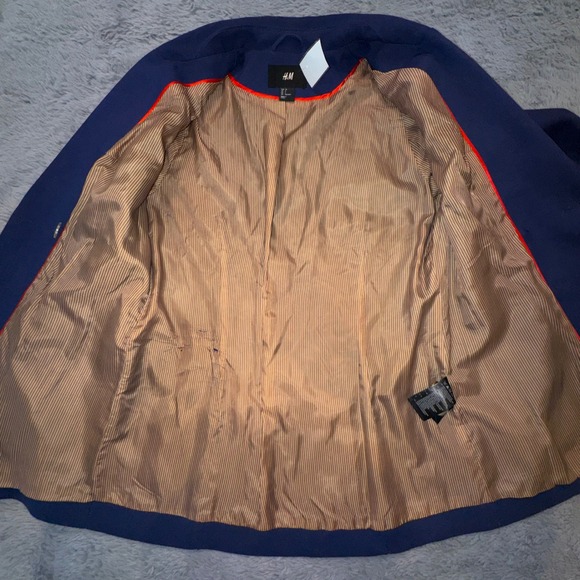 H&M Womens 6 Navy Blue Double Breasted Captains Gold Anchor Button Blazer Jacket - Picture 10 of 12